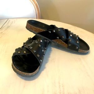 Leather rhinestone sandals